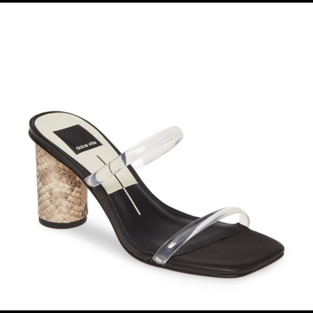 Dolce Vita Noles Black Snakeskin Clear block heel